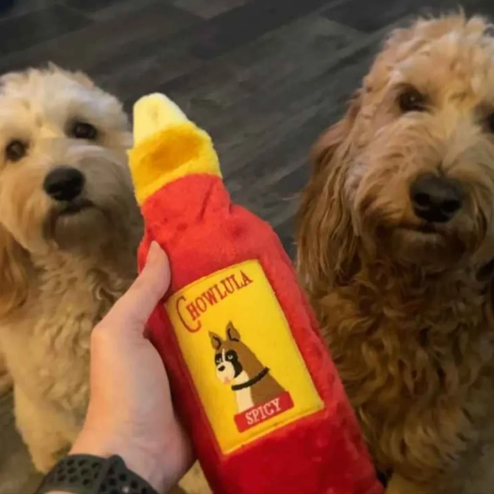 Zippy Paws Red Yellow Crusherz Chowlula Hot Sauce Plush Crinkle Dog Toy